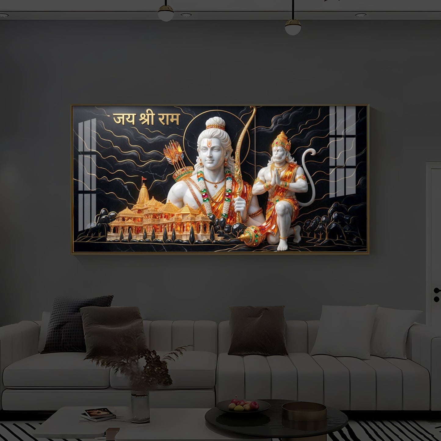 Lord Ram With Lord Hanuman Modern Luxury Backlight Horizontal Wall Art