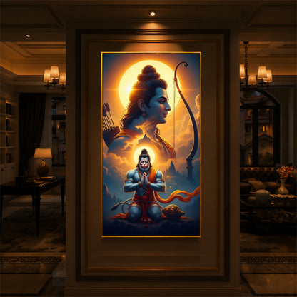 Ram and Hanuman Ji Modern Luxury Backlight Vertical Wall Art