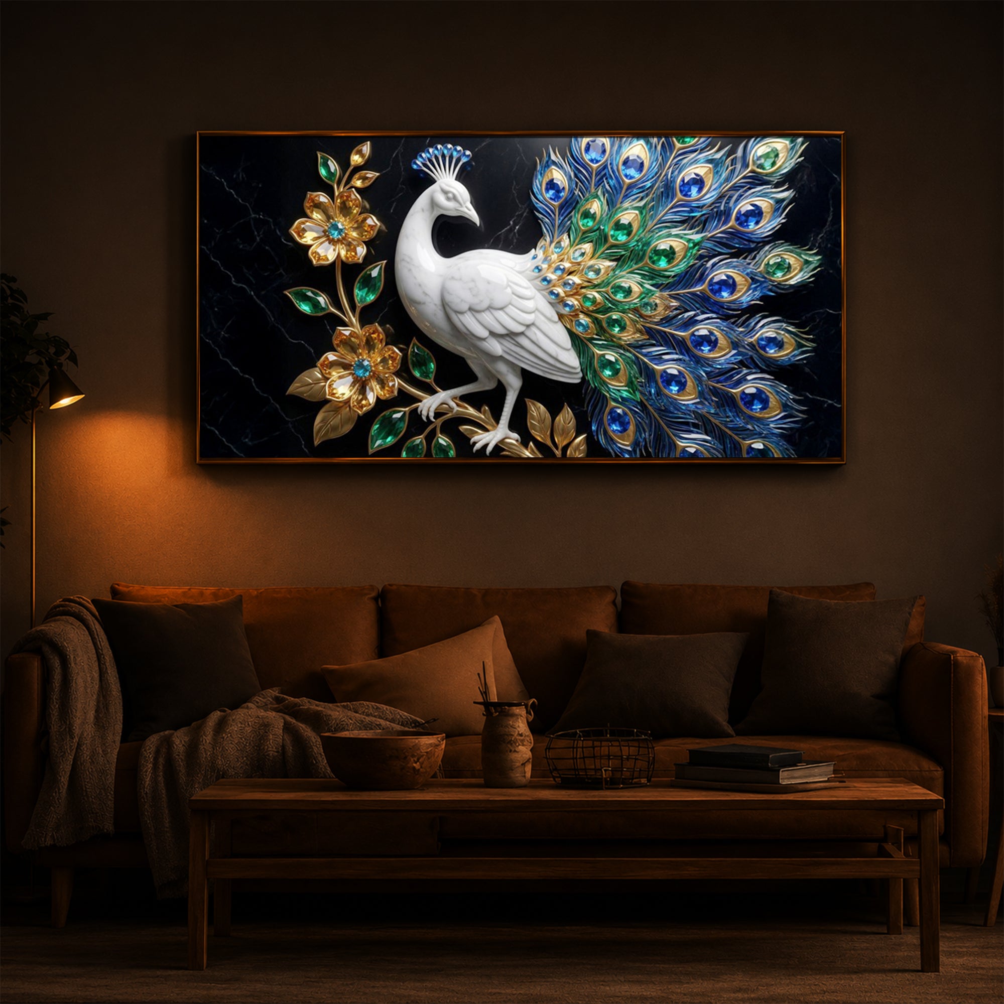 Peacock Modern Luxury Backlight Horizontal Wall Art