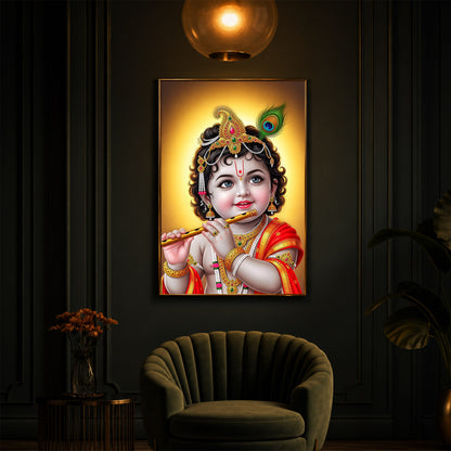 Lord baby Krishna Modern Luxury Backlight Vertical Wall Art