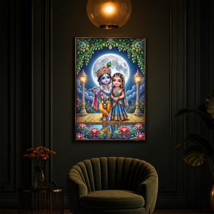 Little Radha Krishna Modern Luxury Backlight Vertical Wall Art