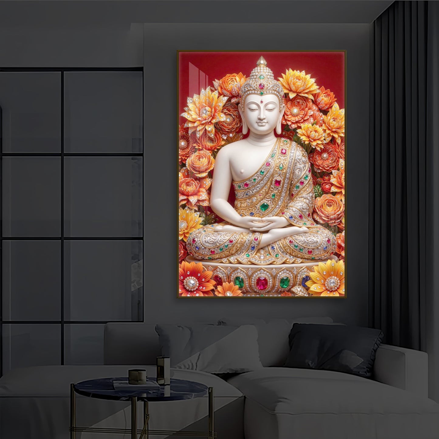 Buddha Bless Modern Luxury Backlight Vertical Wall Art
