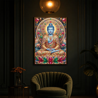 Buddha Blessing Modern Luxury Backlight Vertical Wall Art