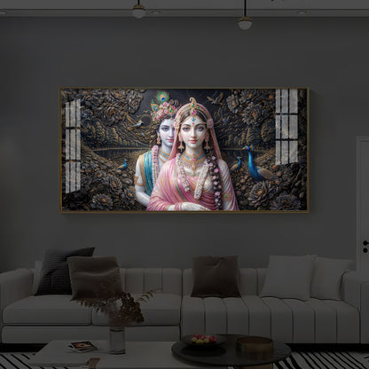 Blissful Radha Krishna Modern Luxury Backlight Horizontal Wall Art