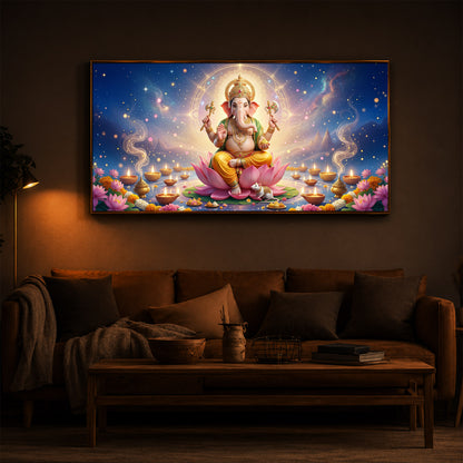 Shree Ganesh Ji Modern Luxury Backlight Horizontal Wall Art