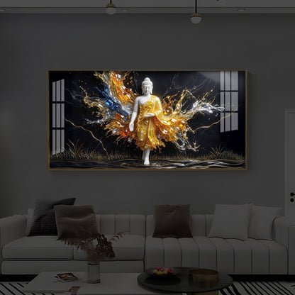 Embedded Buddha Modern Luxury Backlight Horizontal Wall Art