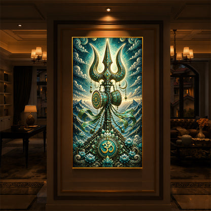 Lord Shiva's Trishul  Modern Luxury Backlight Vertical Wall Art