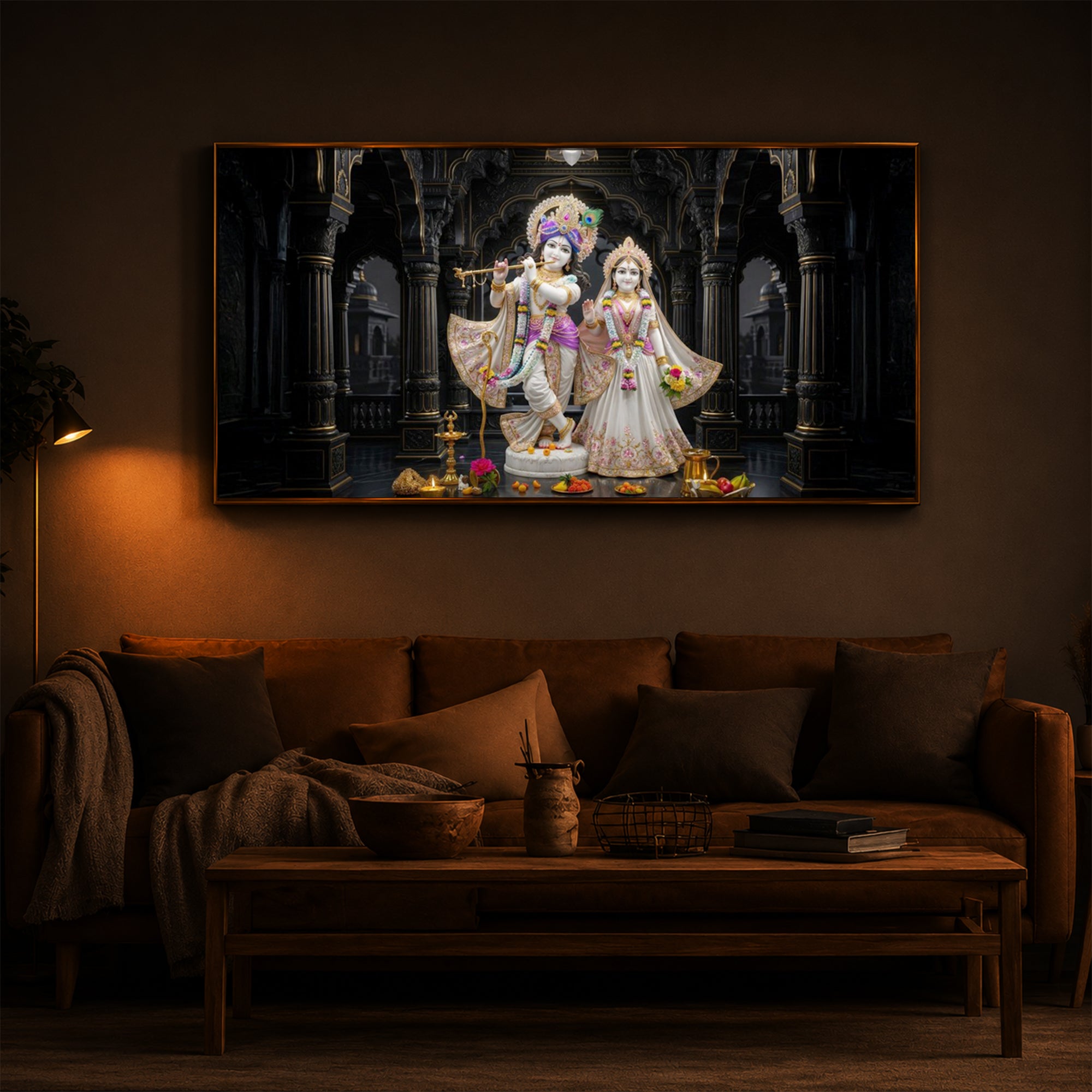 Spiritual Shree Radha Krishna Modern Luxury Backlight Horizontal Wall Art