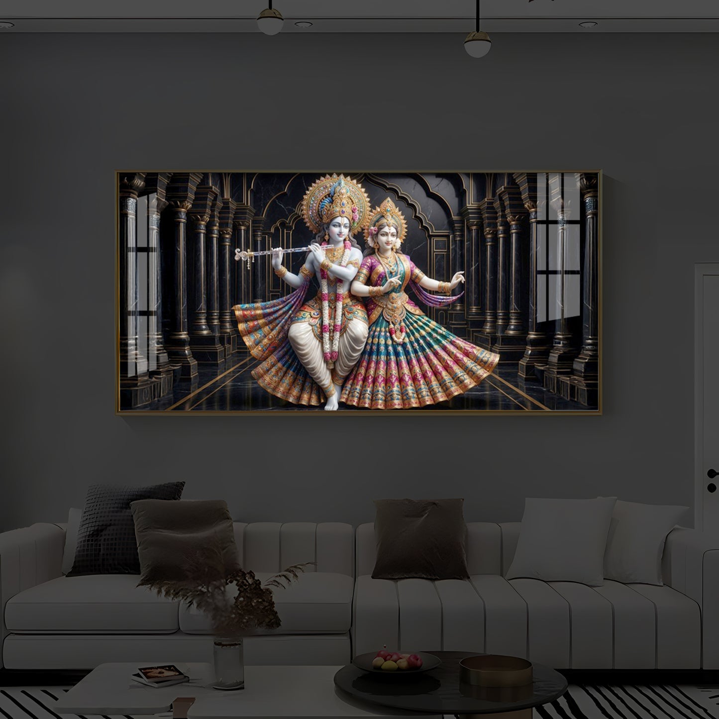Hindu Seities Radha & Krishna Modern Luxury Backlight Horizontal Wall Art