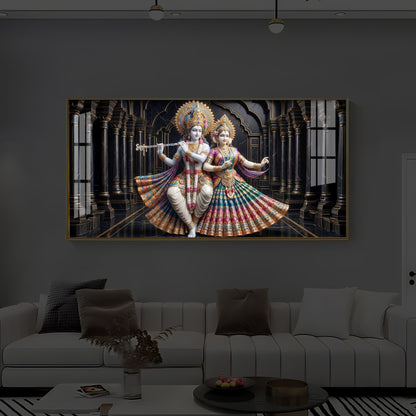 Hindu Seities Radha & Krishna Modern Luxury Backlight Horizontal Wall Art