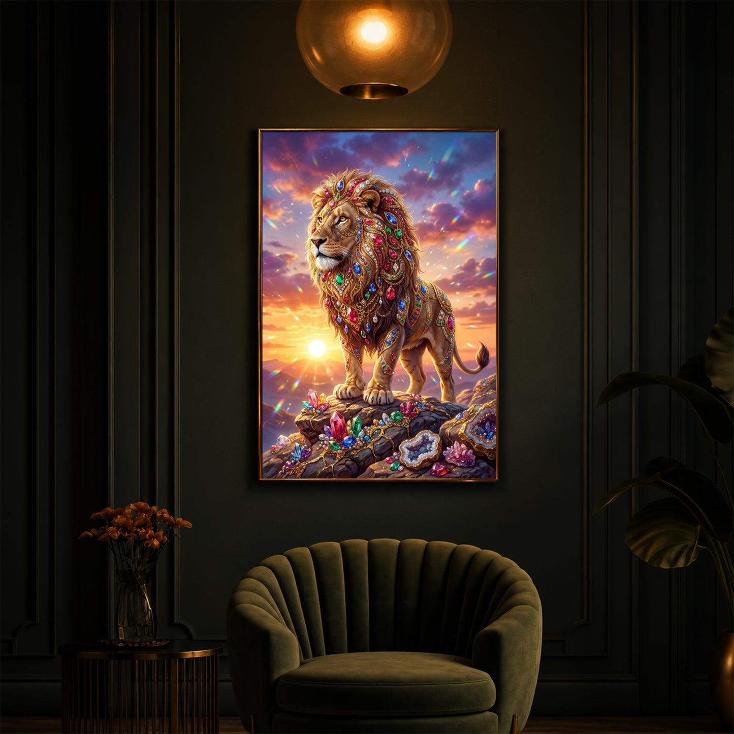 Majestic Lion Modern Luxury Backlight Vertical Wall Art