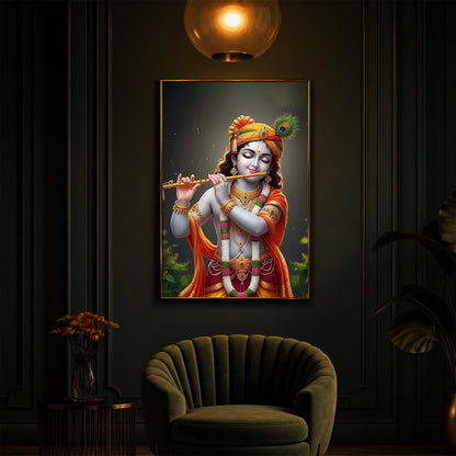 Shri Krishna Modern Luxury Backlight Vertical Wall Art