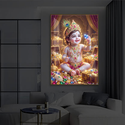 Little Lord Krishna Ji Modern Luxury Backlight Vertical Wall Art