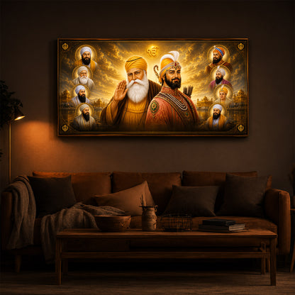 Ten Sikh Gurus Golden Darbar Modern Luxury Backlight Horizontal Wall Art