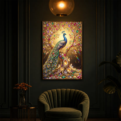 Colourful Peacock Modern Luxury Backlight Vertical Wall Art