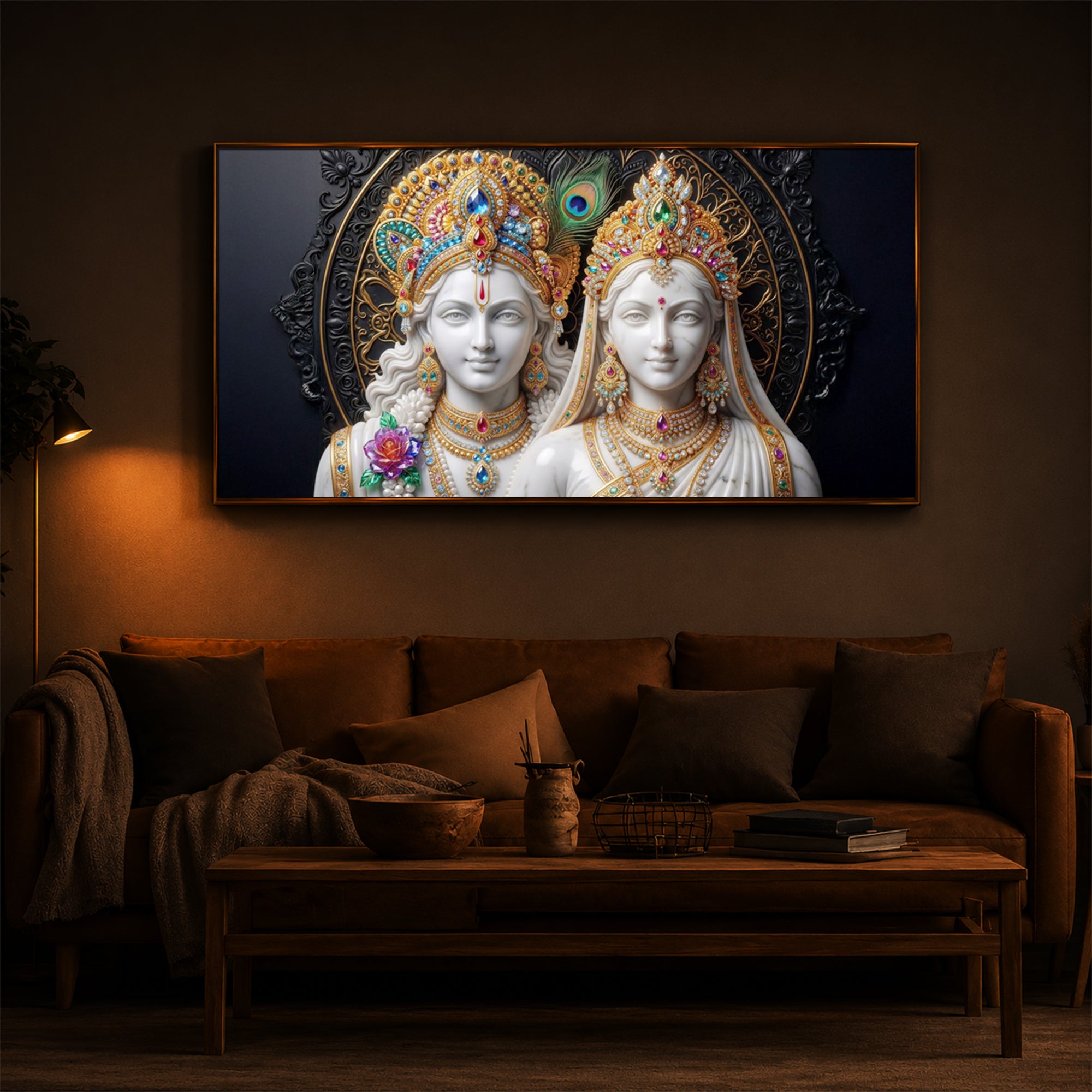 Generic Radha Krishna Modern Luxury Backlight Horizontal Wall Art