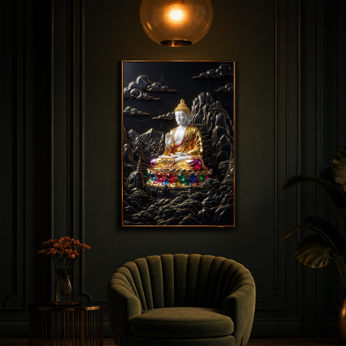 Buddha With Dark Background Modern Luxury Backlight Vertical Wall Art