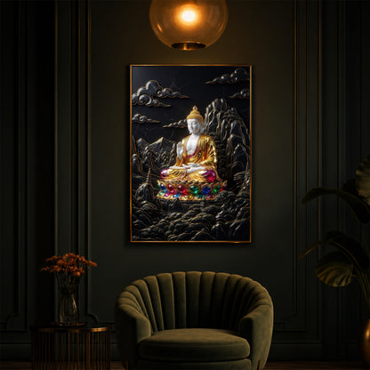 Buddha With Dark Background Modern Luxury Backlight Vertical Wall Art