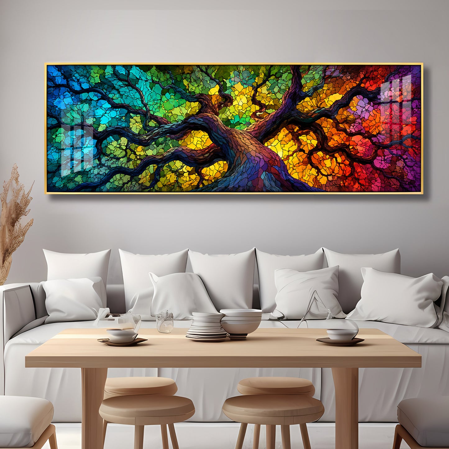 Colorful Mosaic Tree Premium Acrylic Horizontal Wall Art