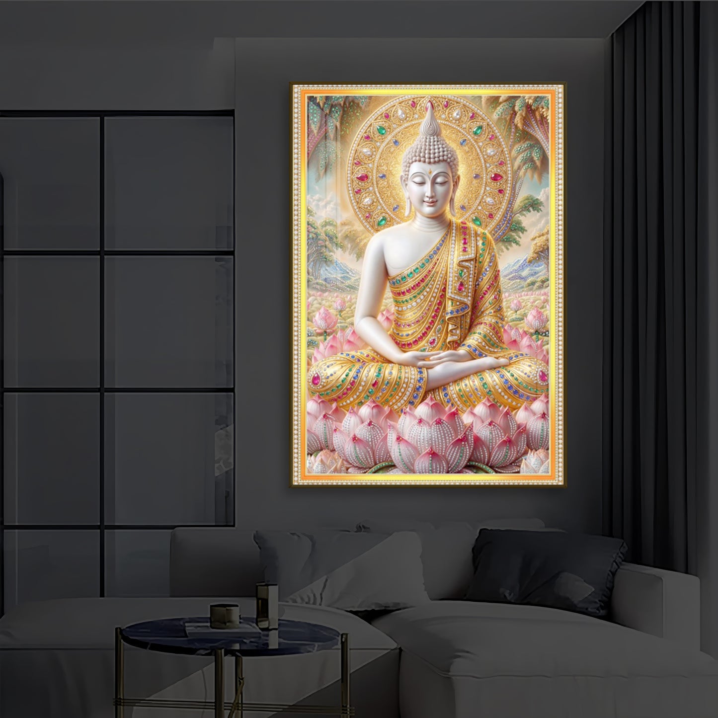 Divine Buddha Harmony Modern Luxury Backlight Vertical Wall Art