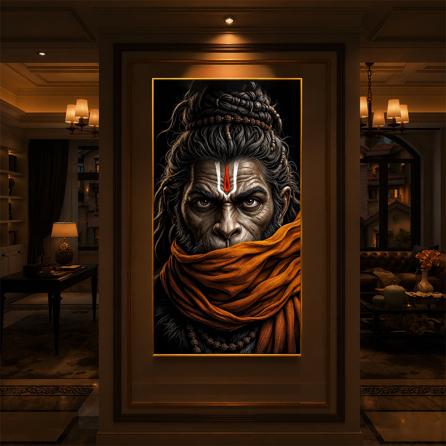Ram Bhakt Hanuman Modern Luxury Backlight Vertical Wall Art