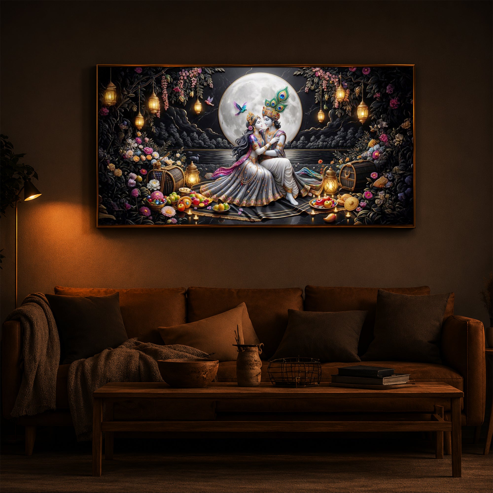 Generic Radha Krishna Romantic Modern Luxury Backlight Horizontal Wall Art