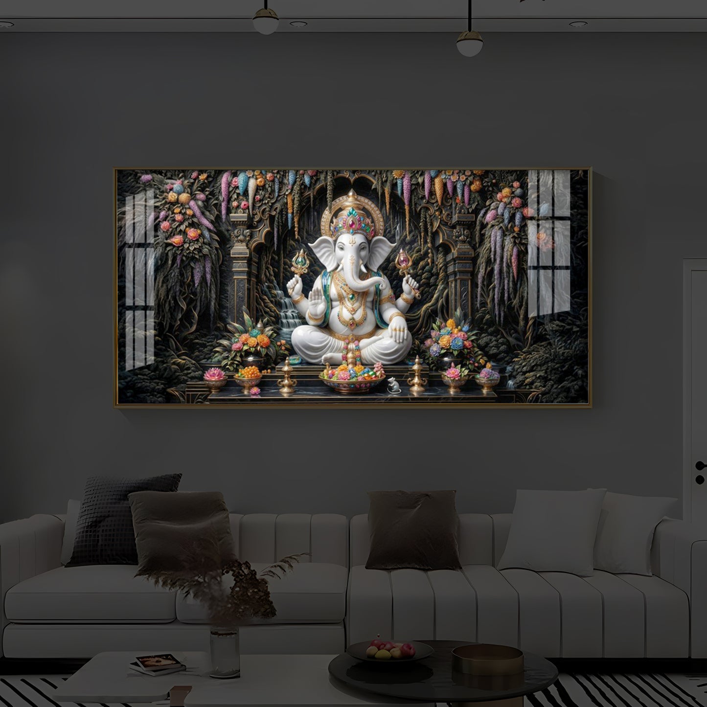 Lord Ganesha In A Serene Modern Luxury Backlight Horizontal Wall Art