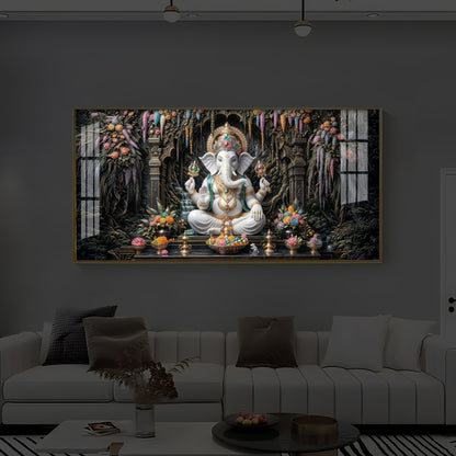 Lord Ganesha In A Serene Modern Luxury Backlight Horizontal Wall Art