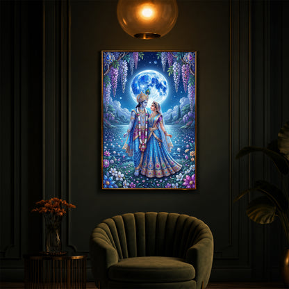 Radha & Krishna Standing Together Modern Luxury Backlight Vertical Wall Art