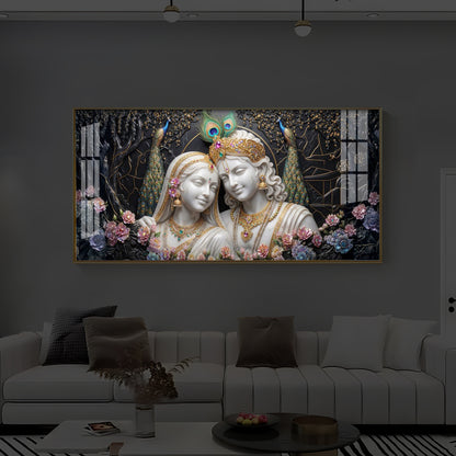 Beautiful Radha Krishna Modern Luxury Backlight Horizontal Wall Art