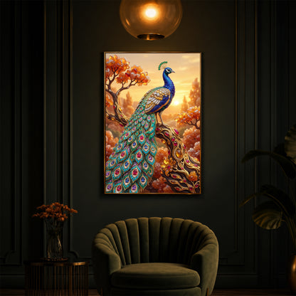 Majestic Peacock Modern Luxury Backlight Vertical Wall Art