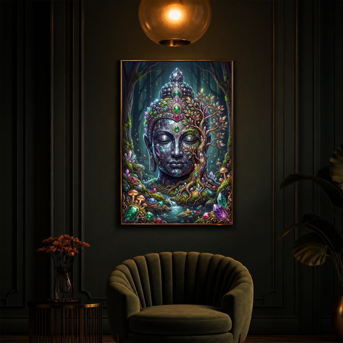 Lord Gautam Buddha Modern Luxury Backlight Vertical Wall Art