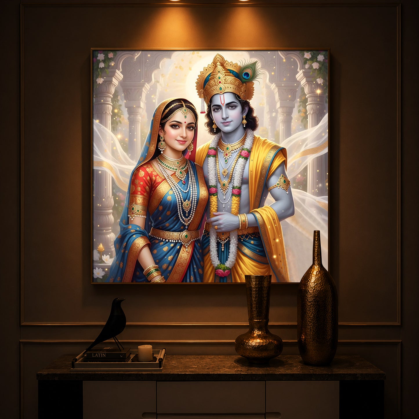 Divine Shree Radhe Krishna Modern Luxury Backlight Square Wall Art