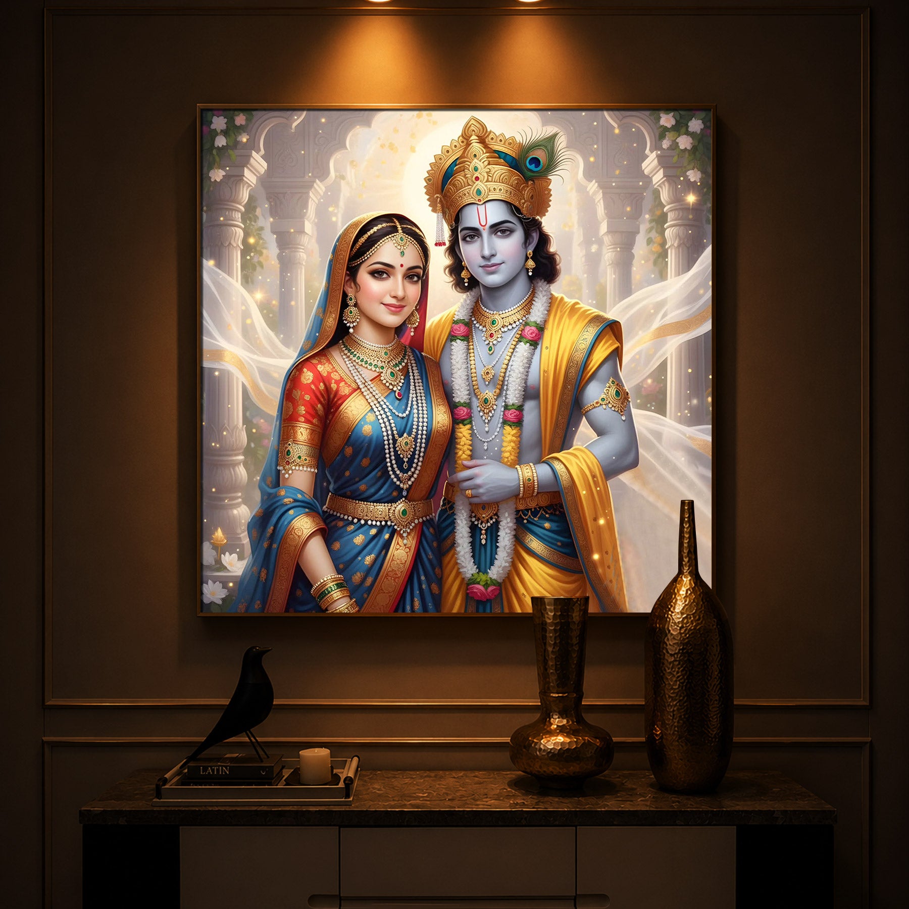 Divine Shree Radhe Krishna Modern Luxury Backlight Square Wall Art