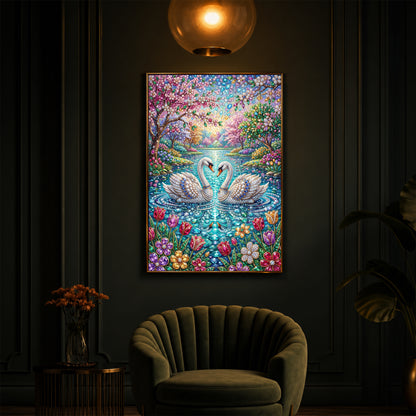 Pair Of Swans Modern Luxury Backlight Vertical Wall Art