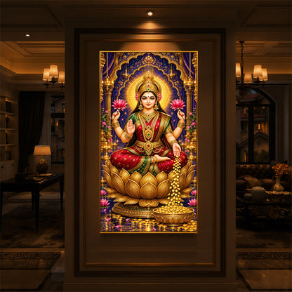 Goddess Maa Laxmi Modern Luxury Backlight Vertical Wall Art