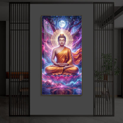 Lord Buddha Modern Luxury Backlight Vertical Wall Art
