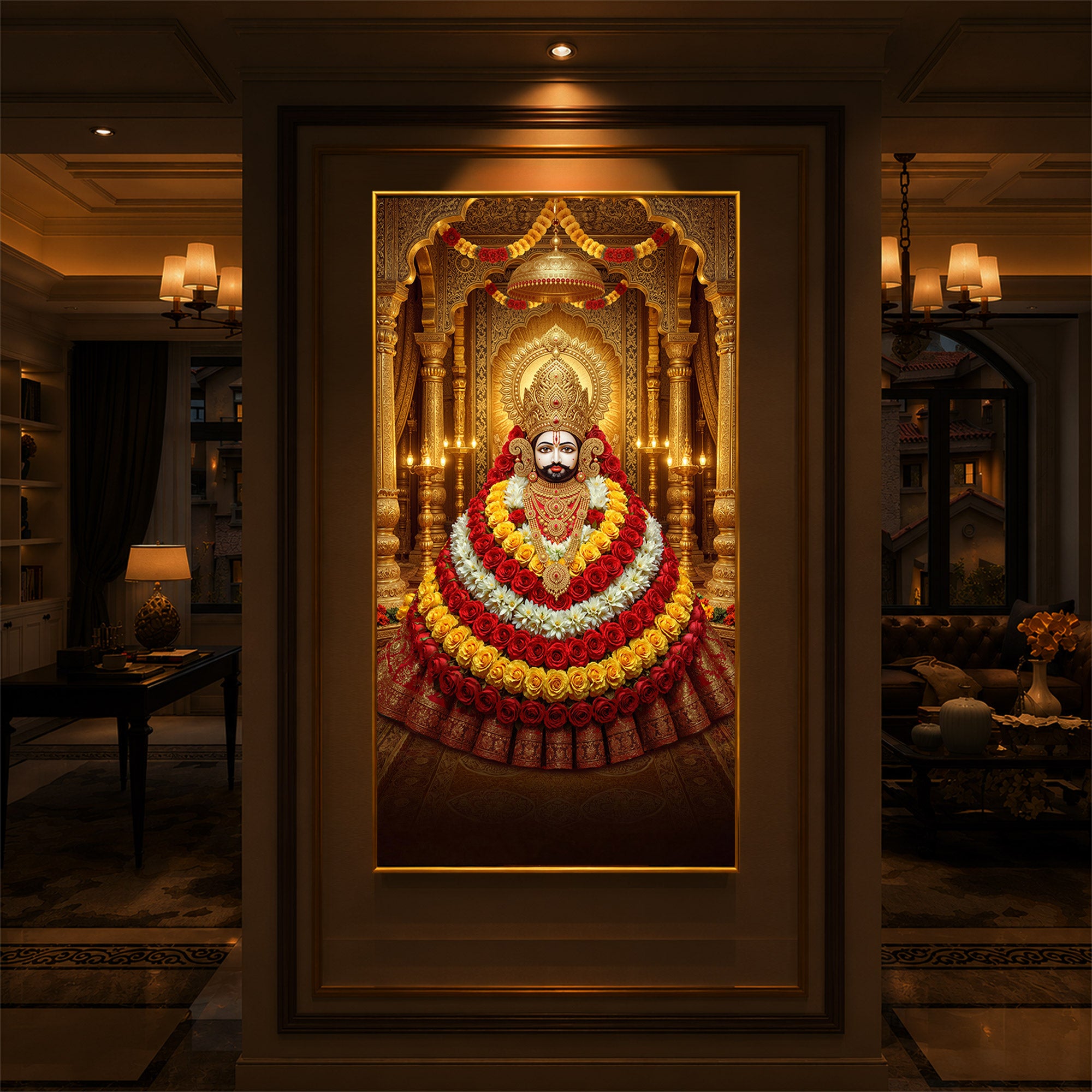 Khatu Shyam Baba Modern Luxury Backlight Vertical Wall Art