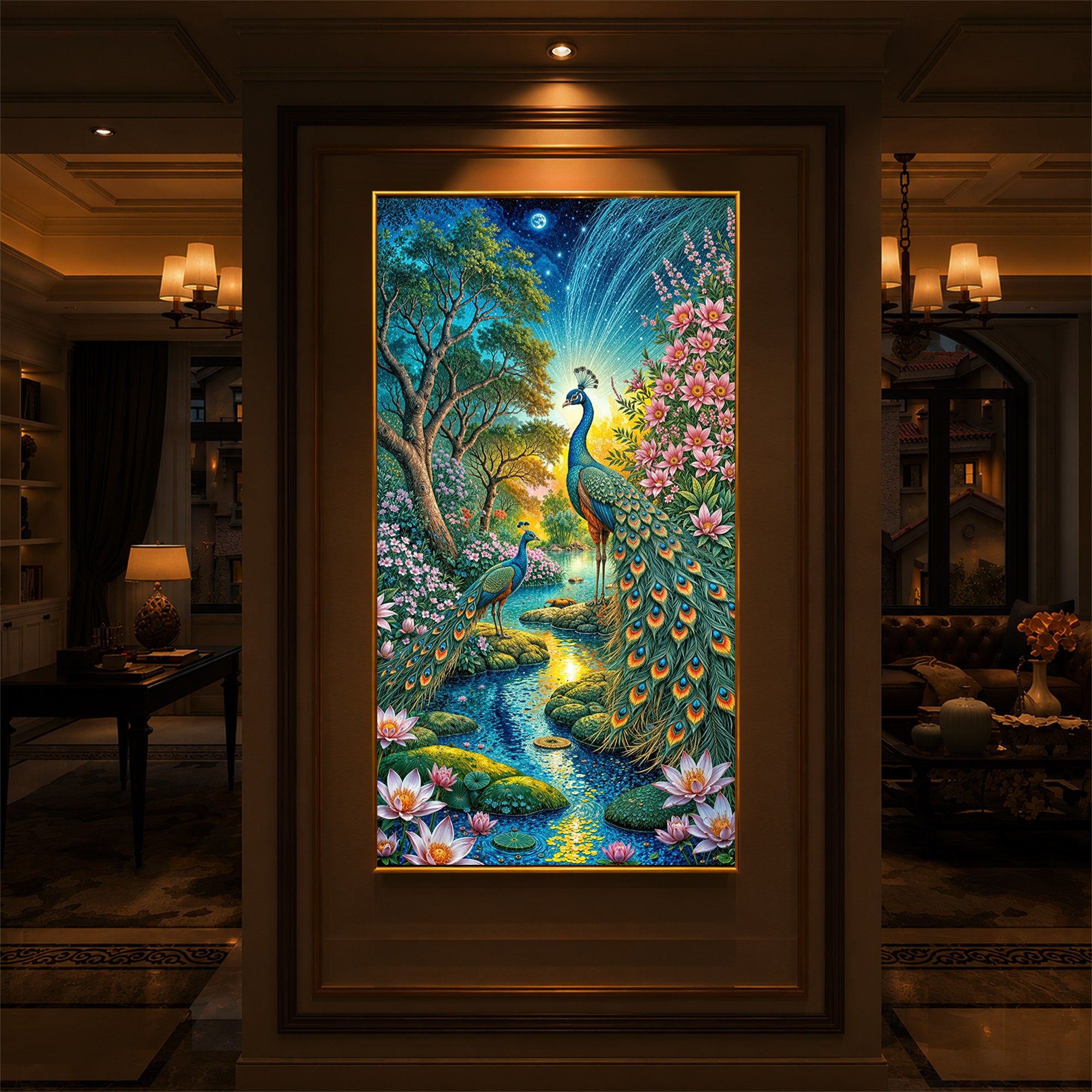 Forest Peacock Modern Luxury Backlight Vertical Wall Art