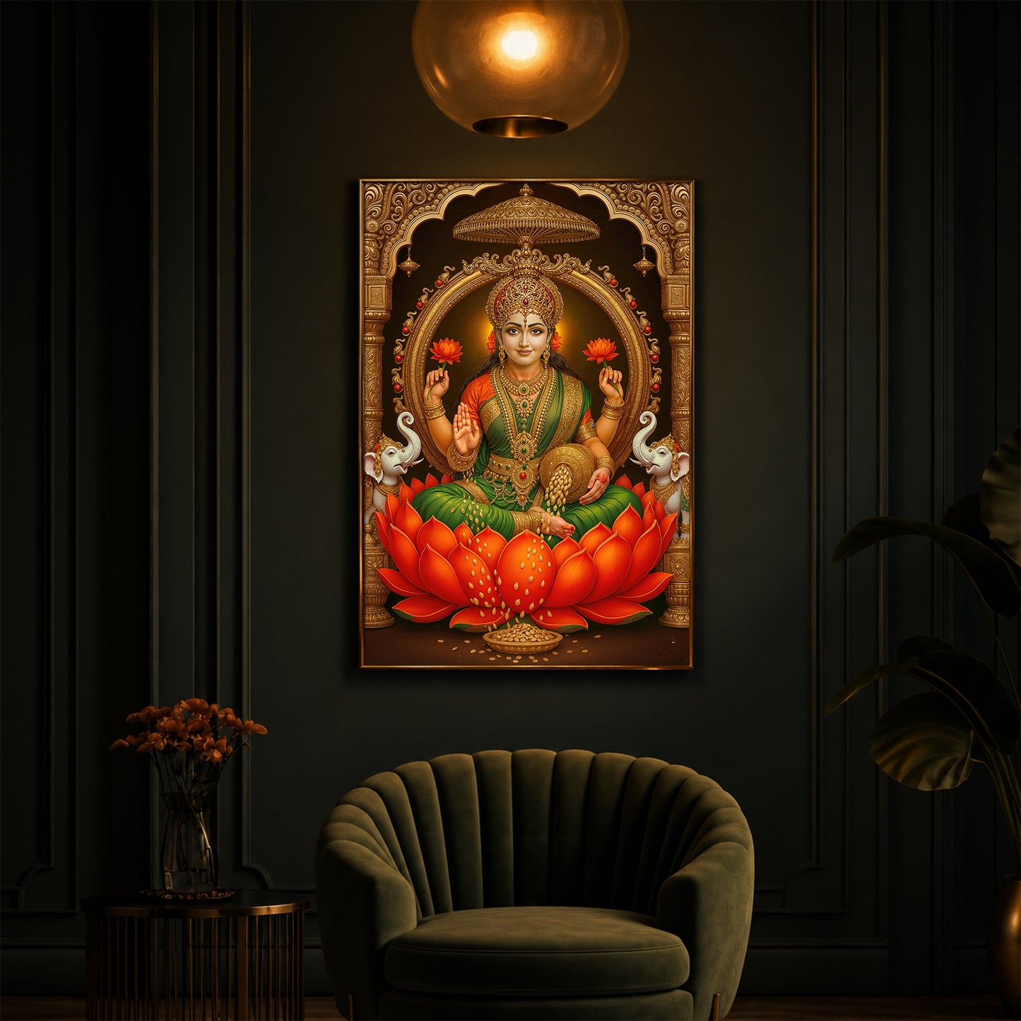 Mahalaxmi Ji Modern Luxury Backlight Vertical Wall Art