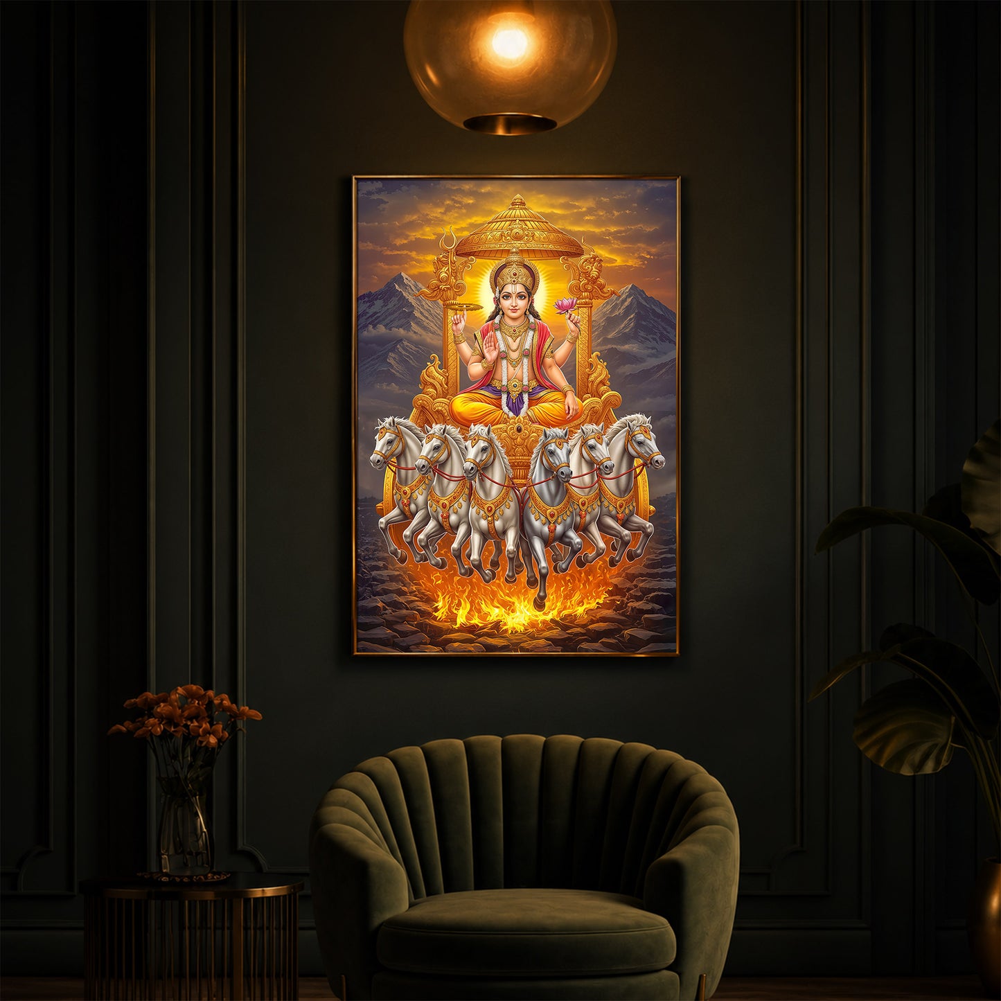 Lord Surya Dev Modern Luxury Backlight Vertical Wall Art