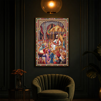 Darbar of Chhatrapati Shivaji Maharaj Modern Luxury Backlight Vertical Wall Art