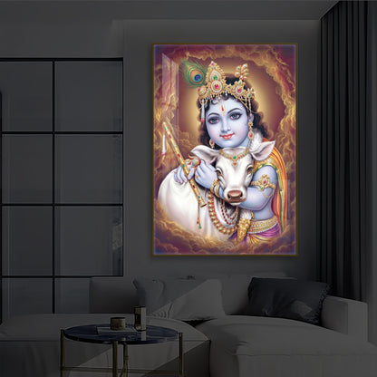 Sri krishna God Modern Luxury Backlight Vertical Wall Art