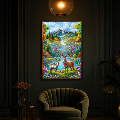 Pair Of Deer Modern Luxury Backlight Vertical Wall Art