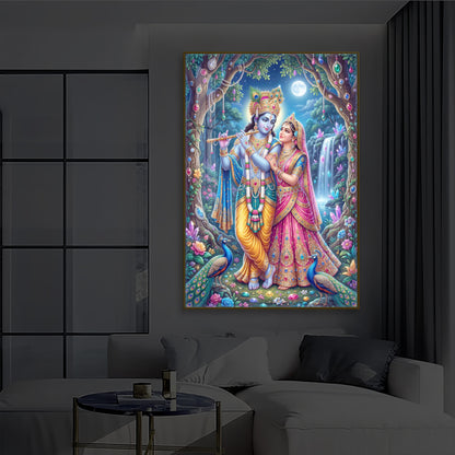 Eternal Love of Radha Krishna Modern Luxury Backlight Vertical Wall Art