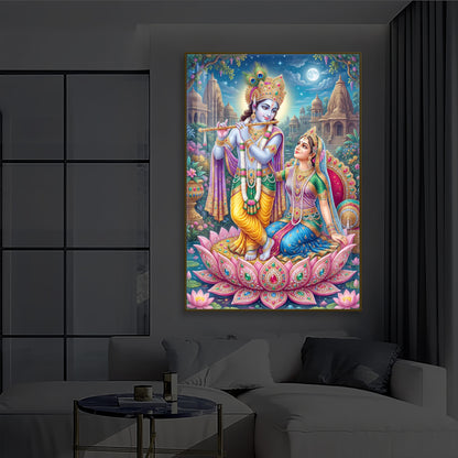 Goddess Radha and God Krishna Modern Luxury Backlight Vertical Wall Art