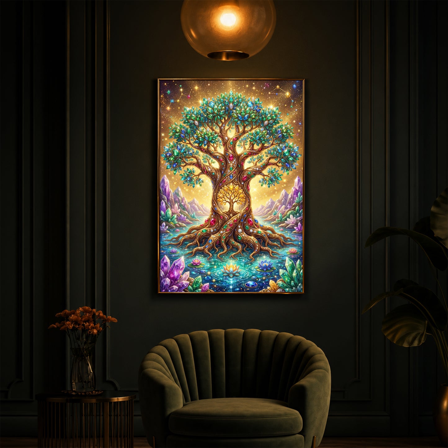 Majestic Tree Of Life Modern Luxury Backlight Vertical Wall Art