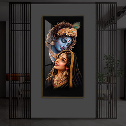 Hindu Deities Shri Radha Krishna Modern Luxury Backlight Vertical Wall Art