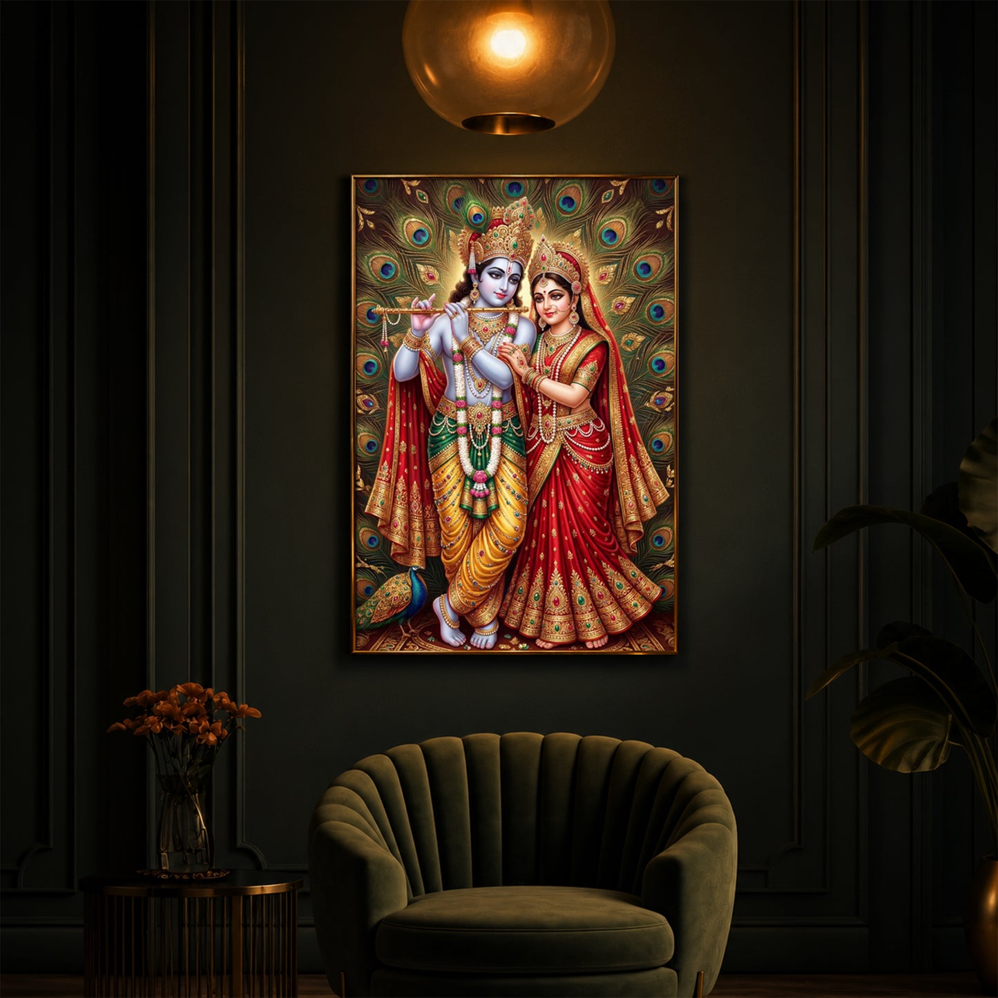 Radha Krishna Divine Bliss Modern Luxury Backlight Vertical Wall Art