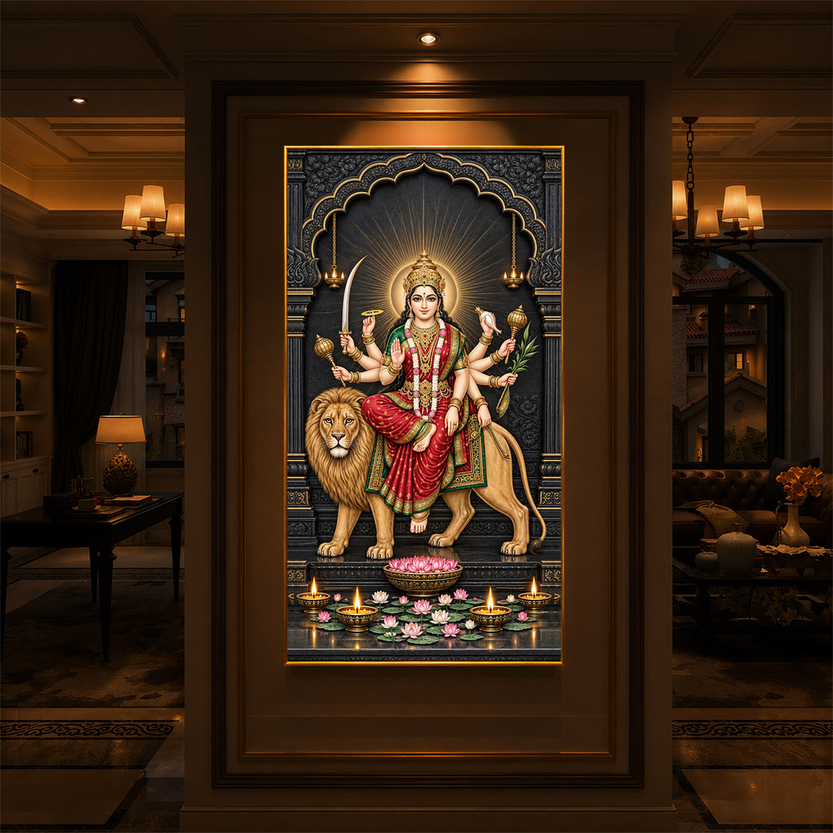 Jagat Janani Durga Modern Luxury Backlight Vertical Wall Art